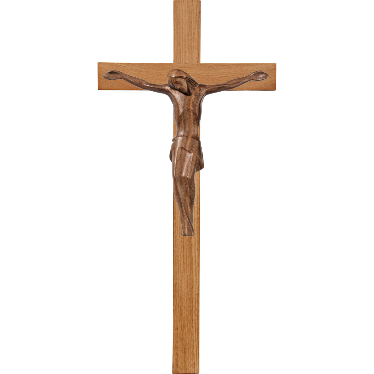 Cristo moderno ROMA en cruz de roble simple ancha